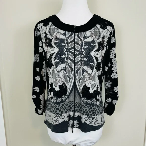 Joseph Ribkoff Black and White Floral Blazer Coat - Picture 1 of 5